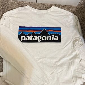 Patagonia White Long Sleeve with Colorful Logo